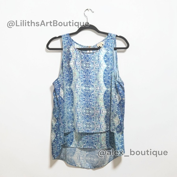 Cremieux Sleeveless Layered Blouse Blue Green Medallion Print Size L (L034) - Picture 2 of 9